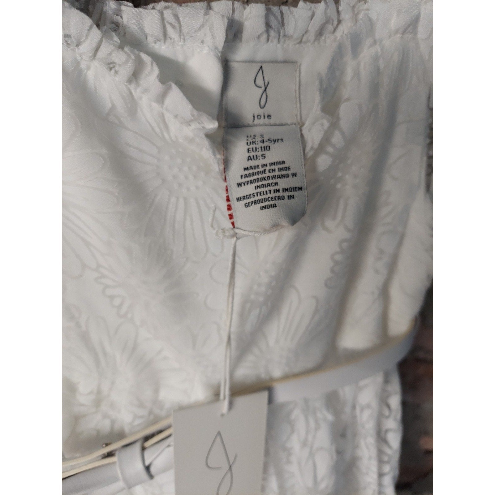 Joie Girls Dress 4-5T White Floral Puff Sleeve Belted Summer Occasion