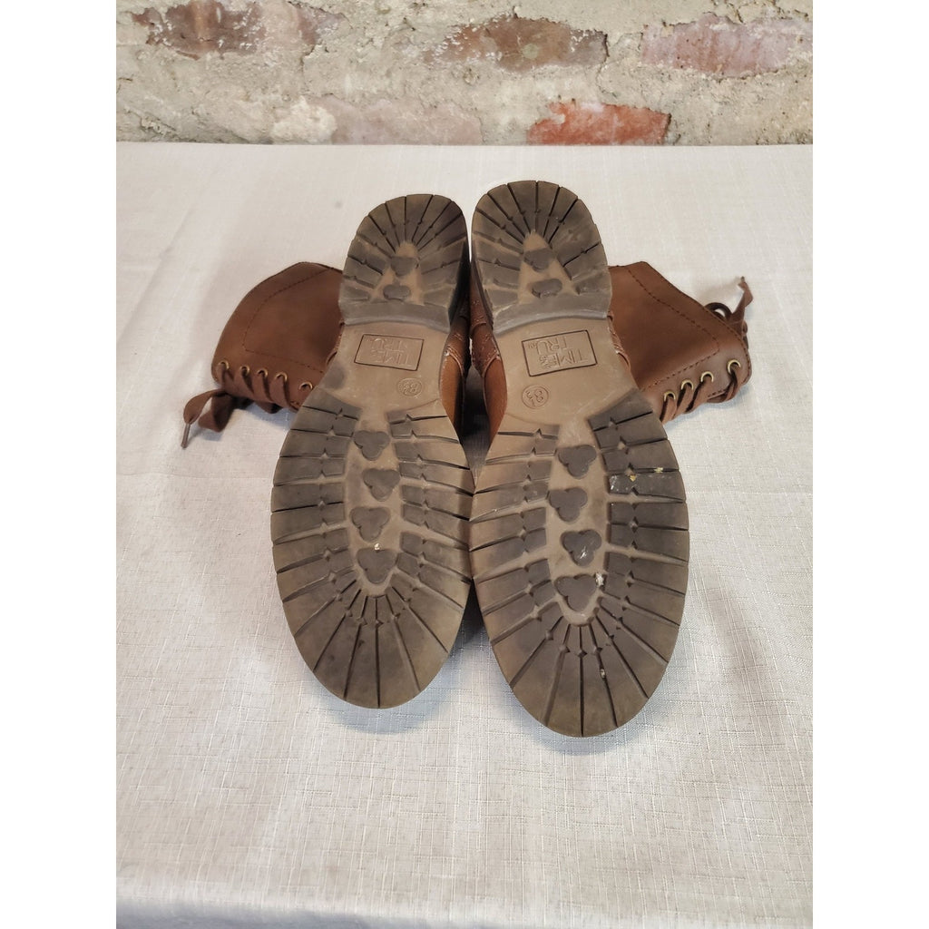 Time And Tru Womens Boots 8.5 Brown Lace Up Side Zip Cap Toe Combat Synthetic