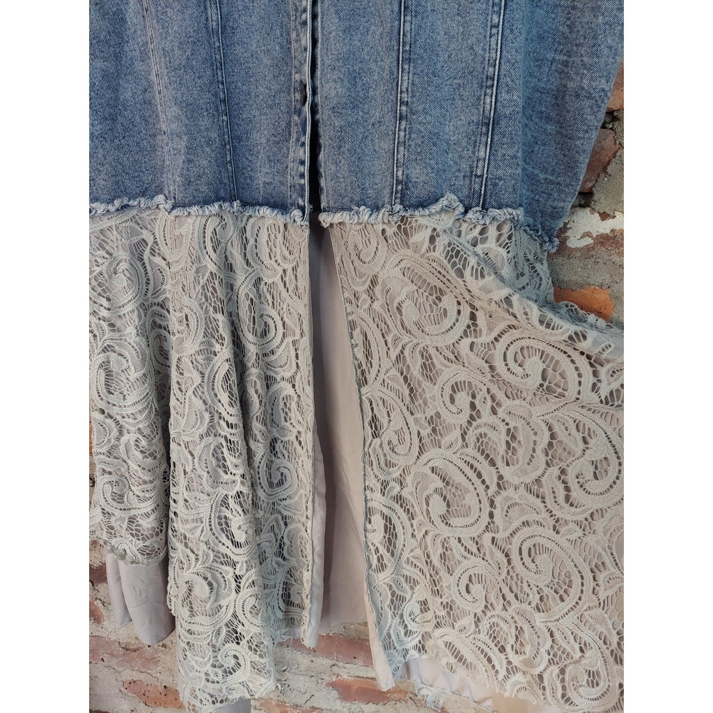 Womens Denim Lace Tunic Dress XXL Light Wash Gray Sleeveless Button Front