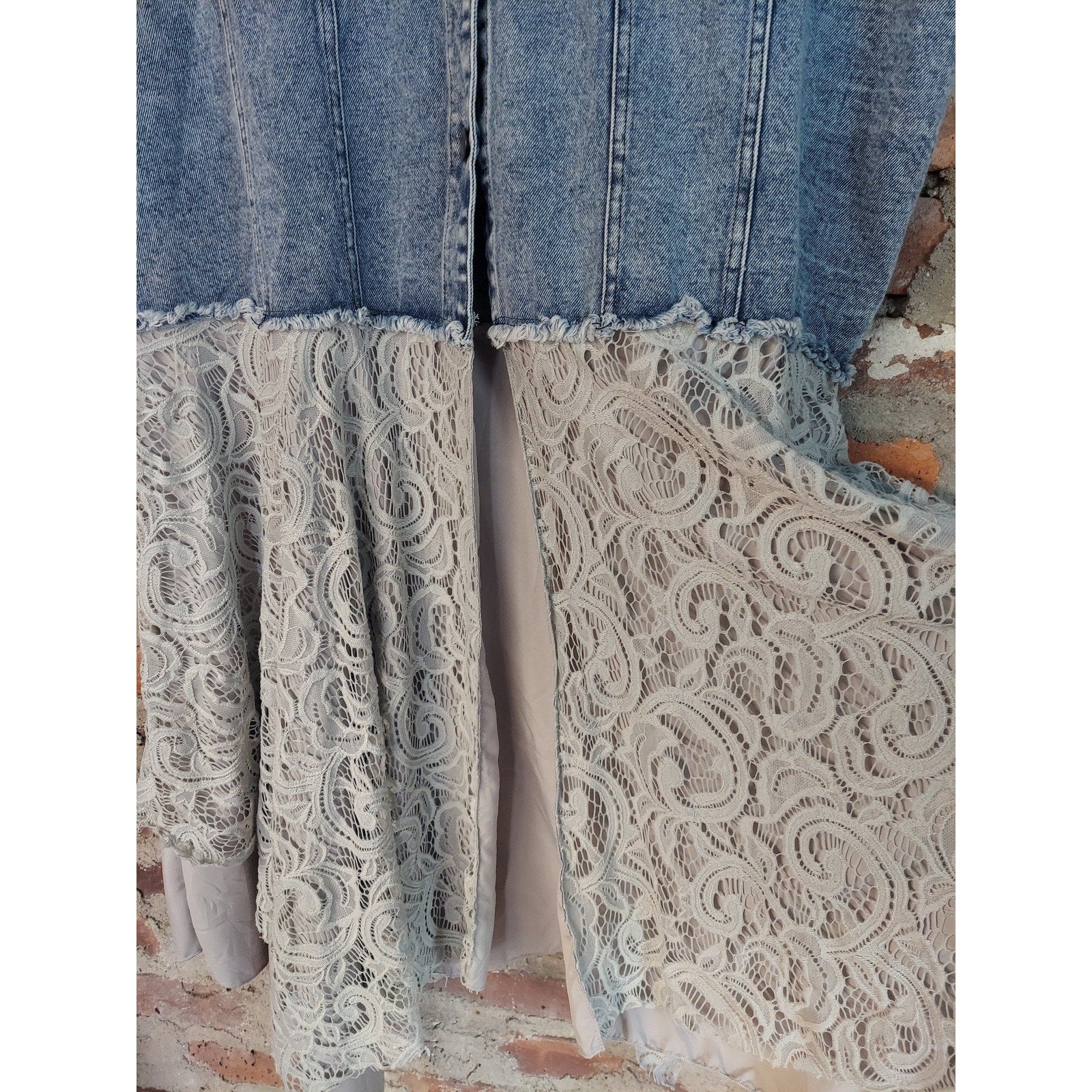 Womens Denim Lace Tunic Dress XXL Light Wash Gray Sleeveless Button Front