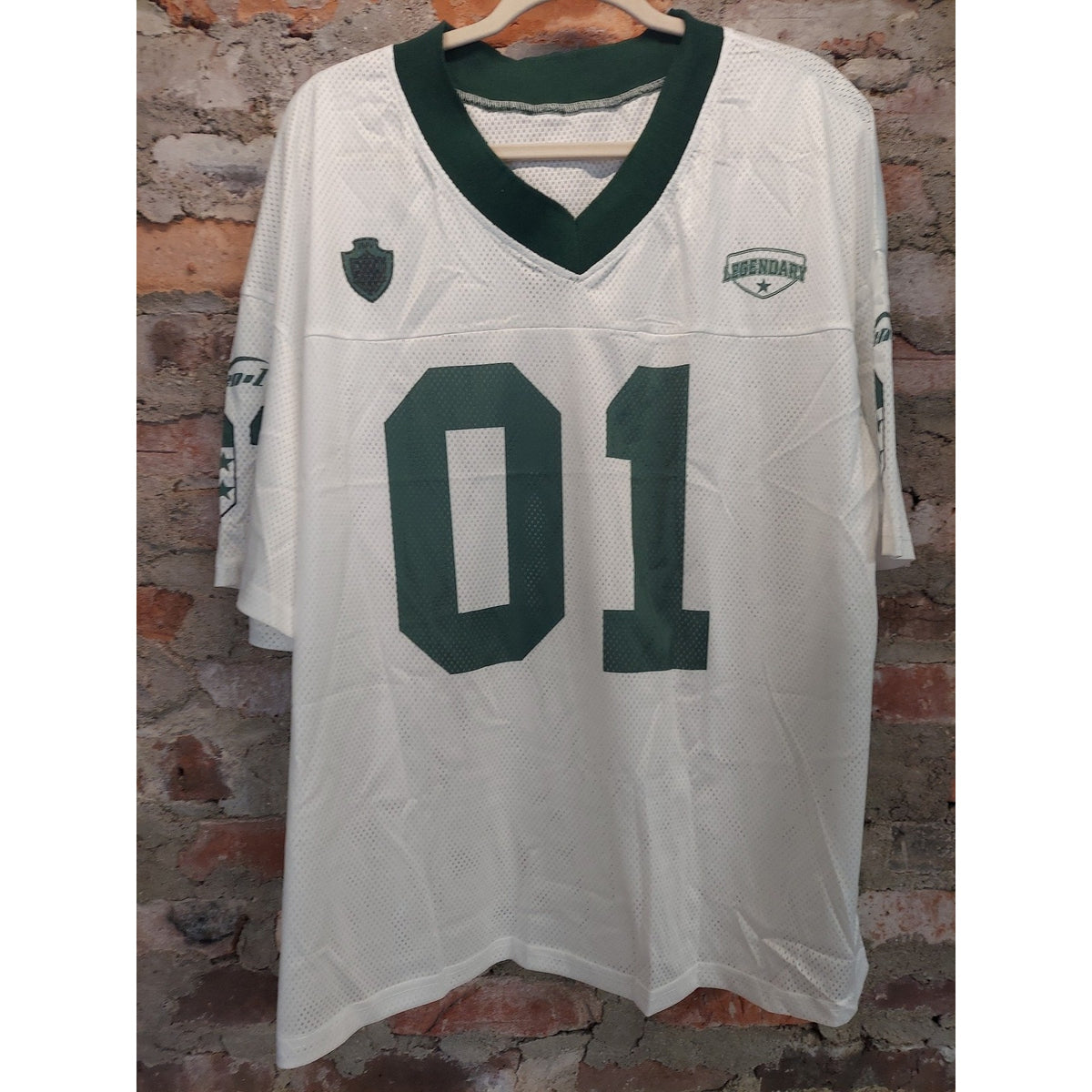 Legendary Womens Jersey L White Green 01 Mesh V Neck Football Style Shirt