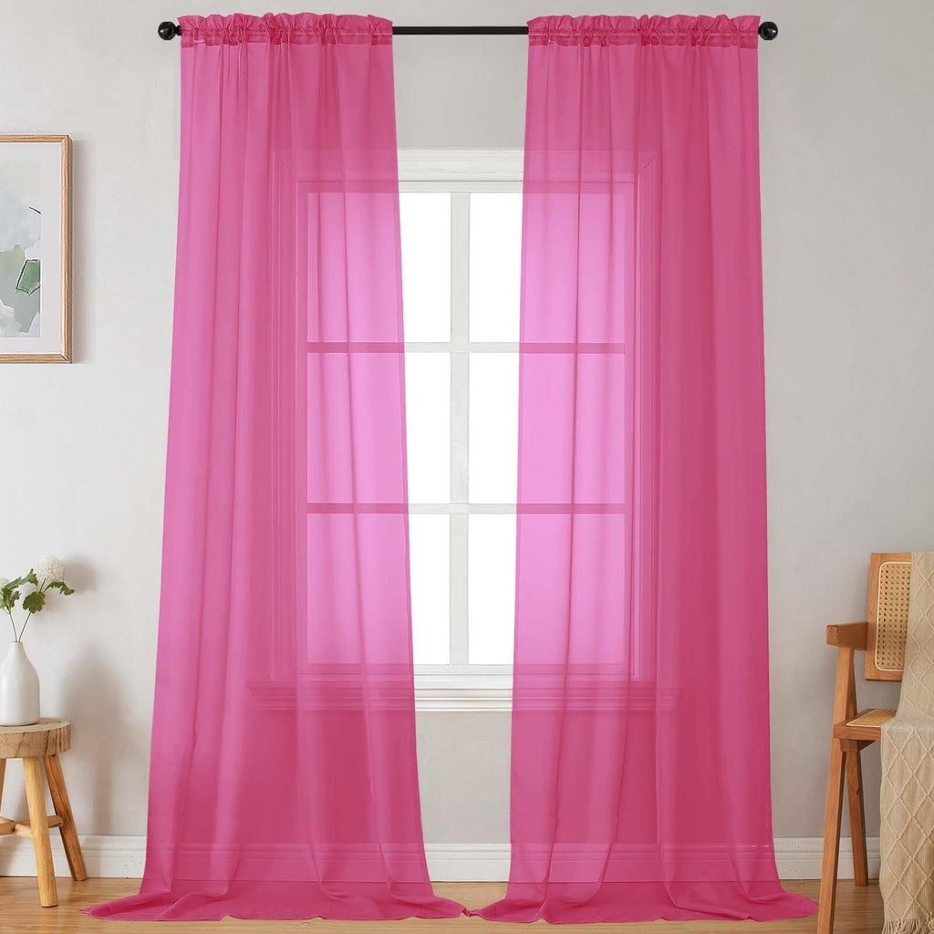 Pink Sheer Curtains 42" W x 108" L Panels Rod Pocket Voile Set of 2 Light