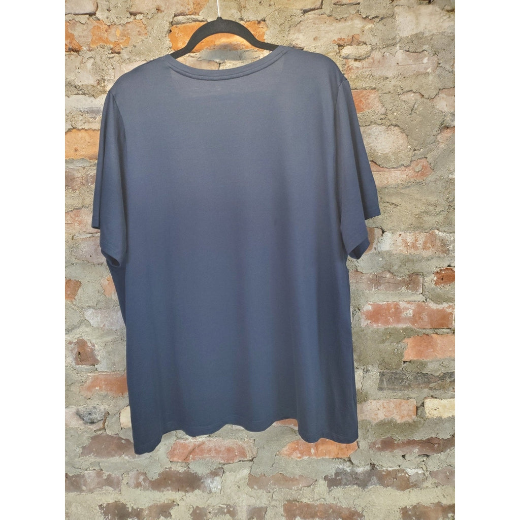 Lands End Womens T Shirt 2X Navy Blue Supima Cotton Relaxed Fit V Neck
