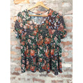 TORRID Womens Floral Tiered Peasant Blouse 2X Multicolor Short Sleeve V Neck