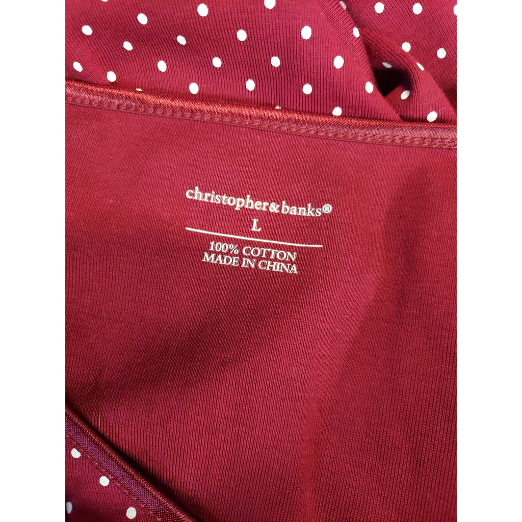 Christopher & Banks Womens Large L Maroon Polka Dot 3/4 Sleeve Cotton Top