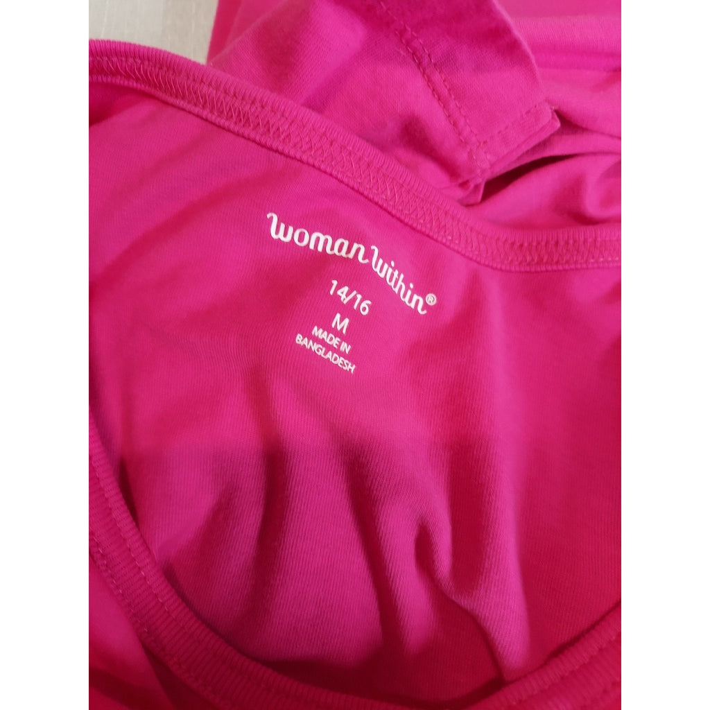 Woman Within Womens Plus Size Tunic Top 14/16 Hot Pink 3/4 Sleeve V Neck