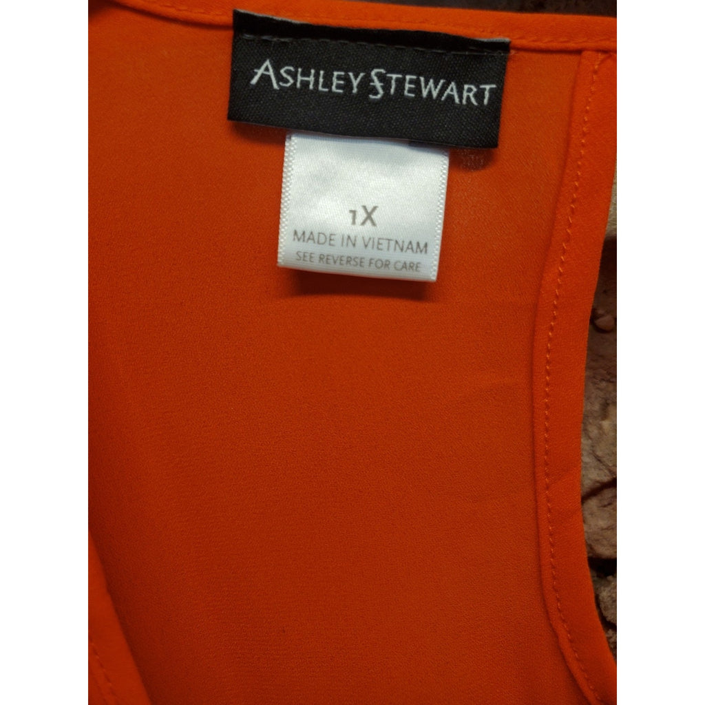 Ashley Stewart Womens Plus Size 1X Orange Draped Sleeveless Keyhole Back Top