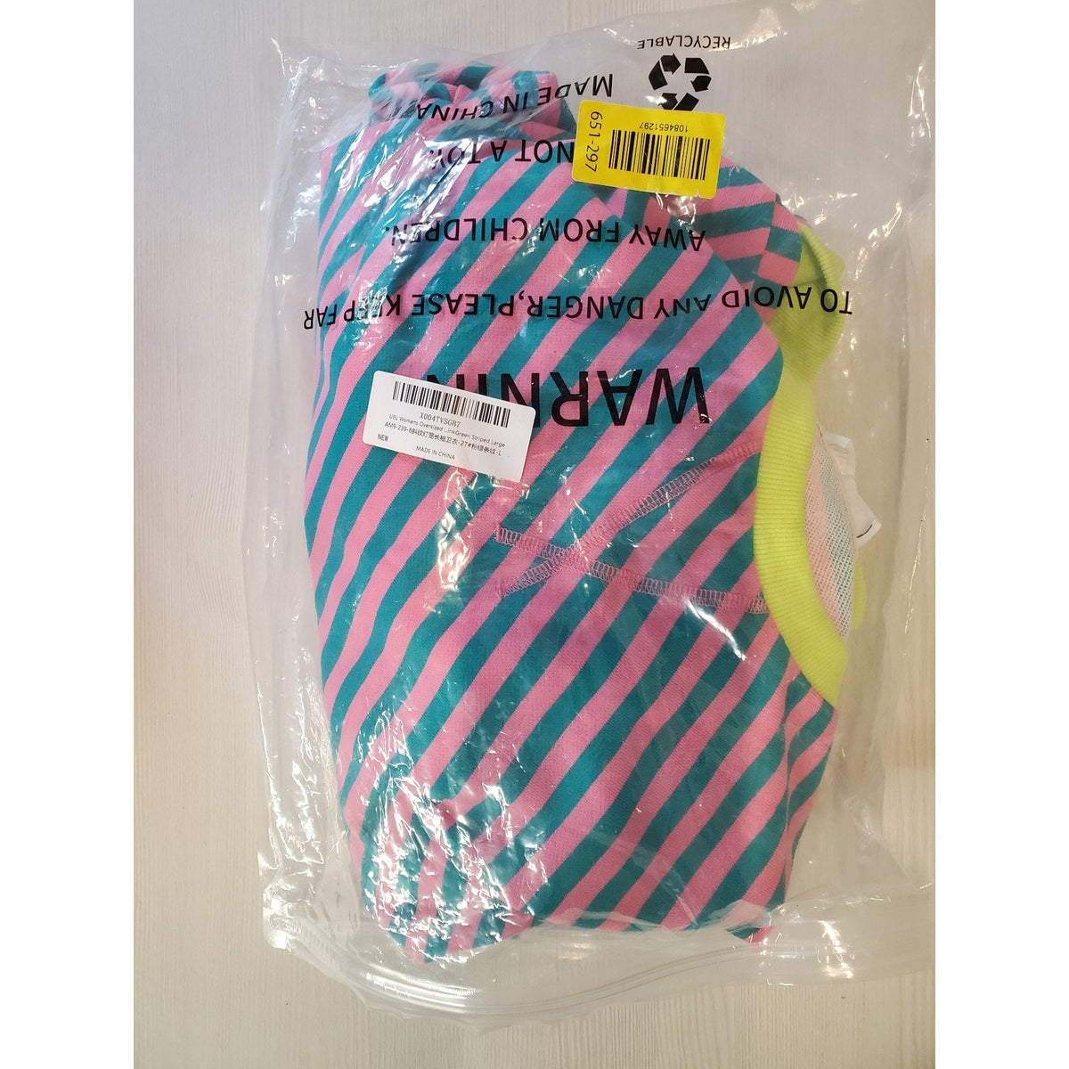 UEU Womens Oversized Sweatshirt L Large Pink Teal Striped Neon Yellow New