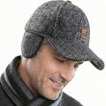 APXES Mens Winter Outdoor Earflap Hat Cap Gray Tweed Warm Baseball Style