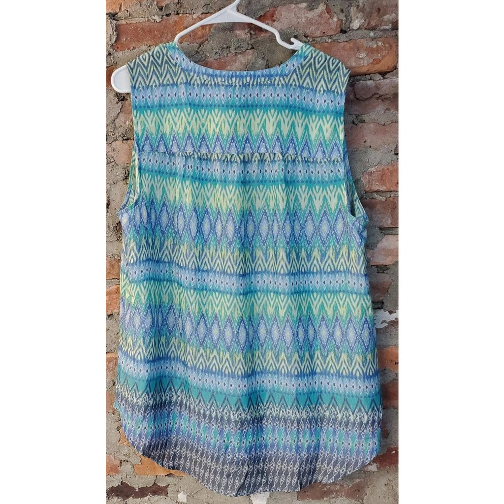 Como Blu Womens Plus Size 1X Sleeveless Tunic Top Geometric Print Blouse Blue