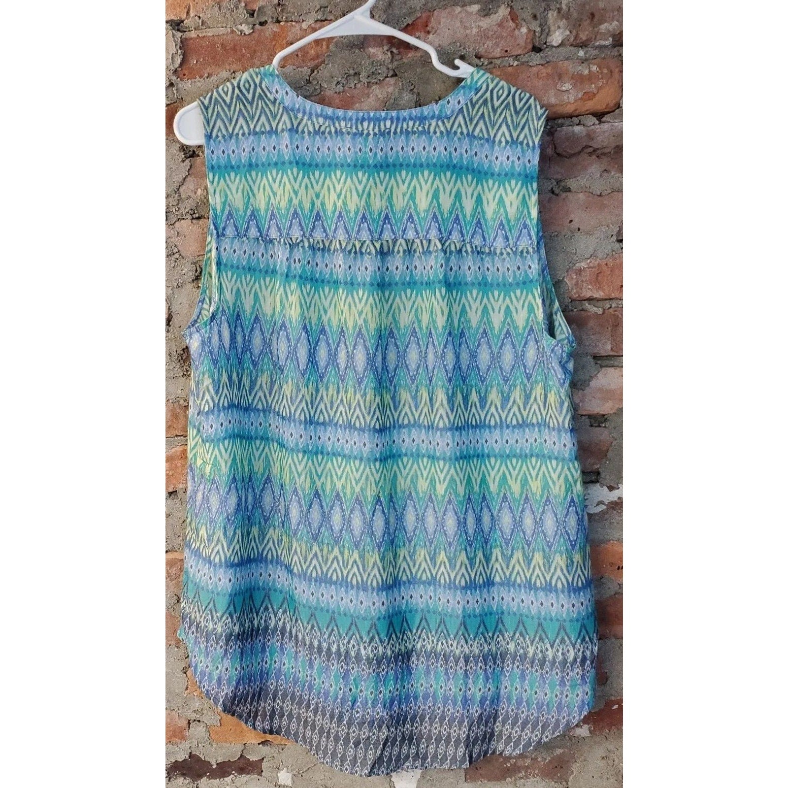Como Blu Womens Plus Size 1X Sleeveless Tunic Top Geometric Print Blouse Blue