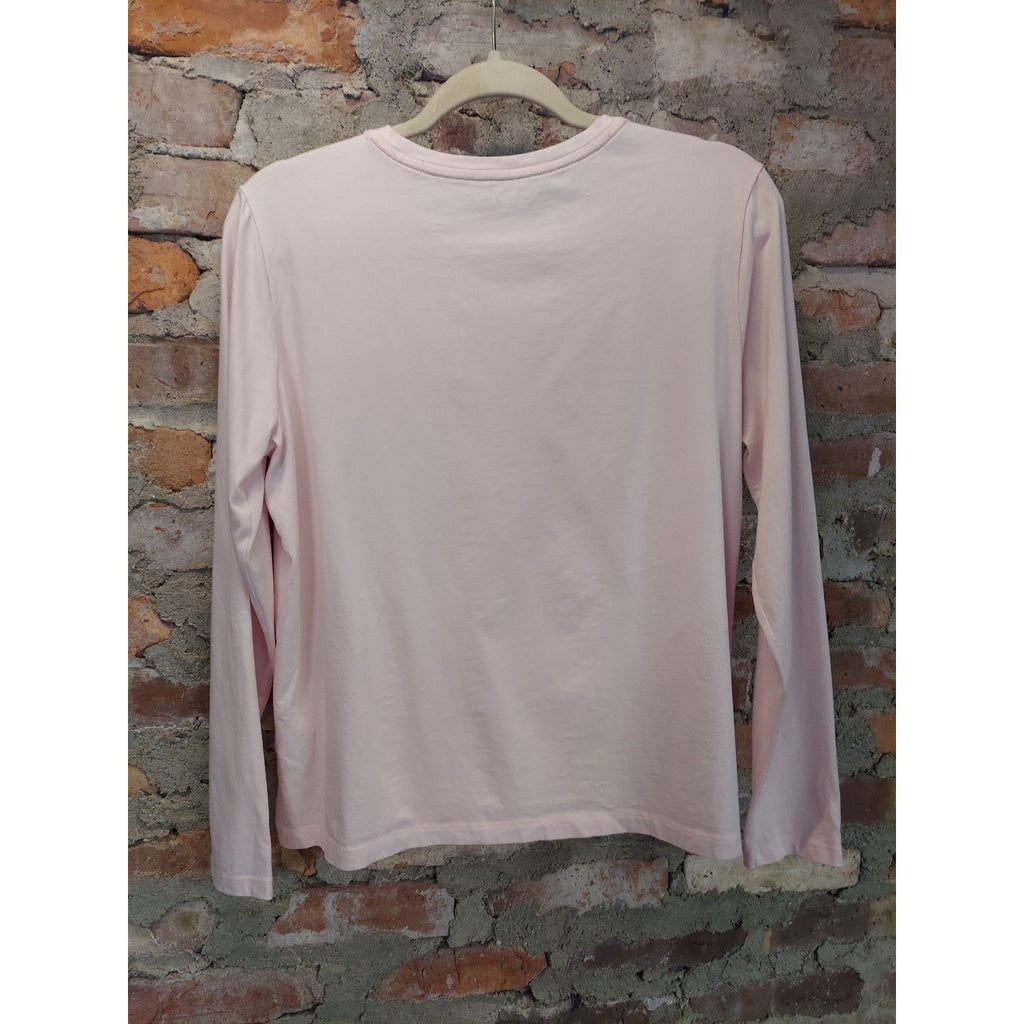 Lands' End Womens Long Sleeve T Shirt M Petite 10-12 Pink Crewneck Top