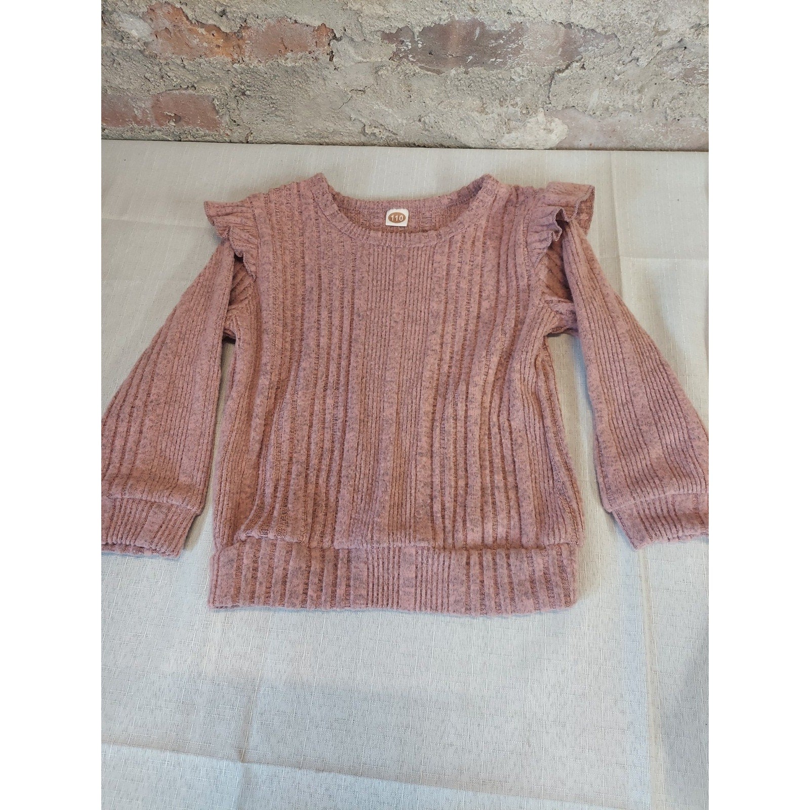 Kids Toddler Loungewear Outfit Set Size 5T Dusty Rose Ribbed Ruffle Sweater