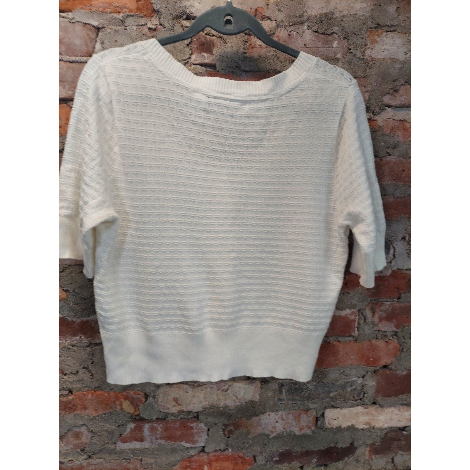 Croft & Barrow Womens Cardigan L White Short Sleeve Button Front Textured Knit