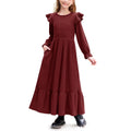 Assenbay Girls Maxi Dress Ruffle Shoulder Long Sleeve Ribbed Maroon Size 6