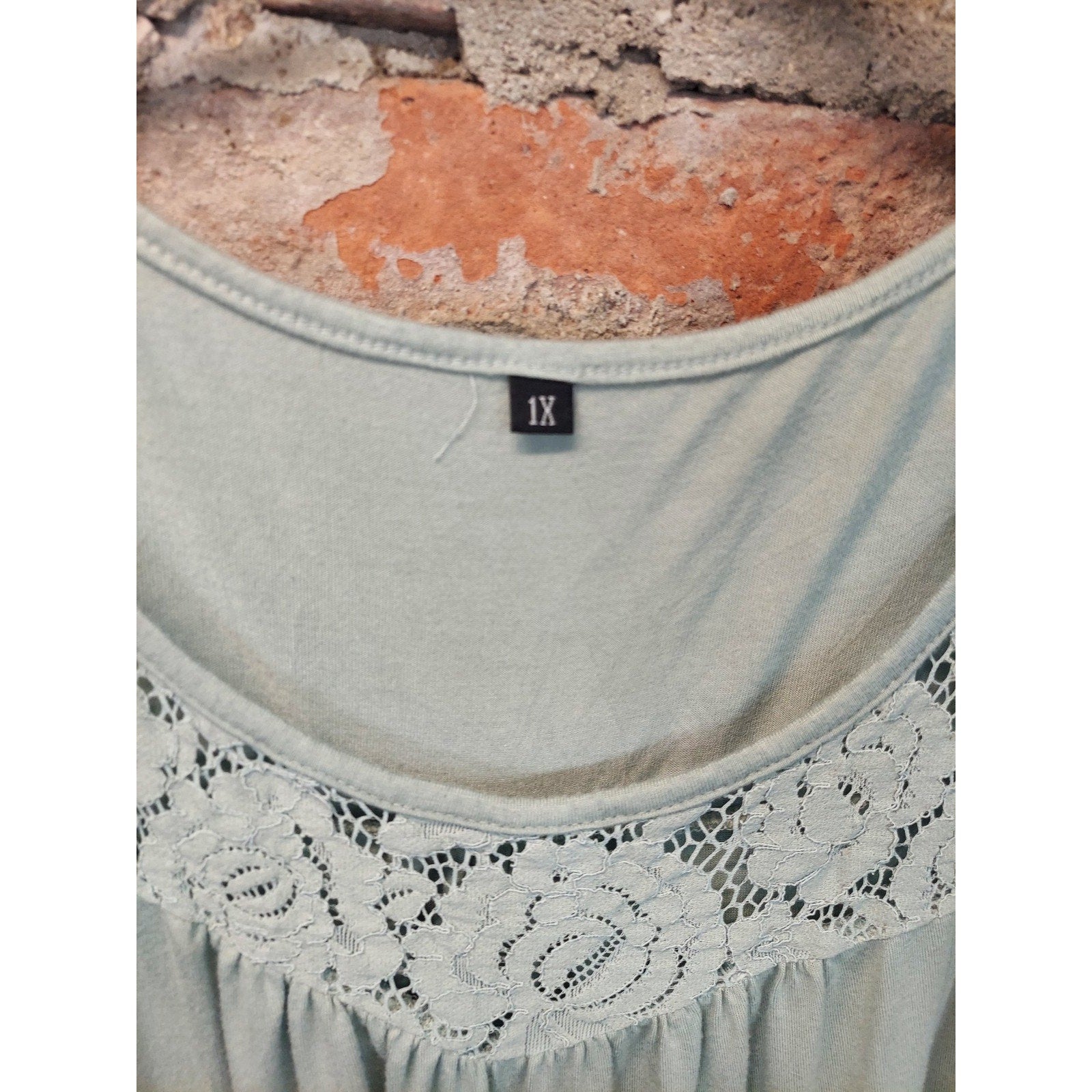 Womens Cold Shoulder Blouse Plus Size 1X Mint Green Lace Detail Tunic