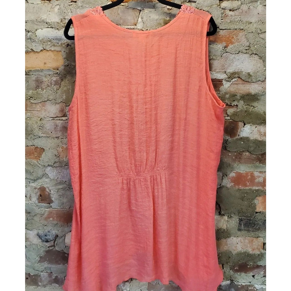 SPENSE Womens Plus Size 1X Coral Sleeveless Blouse Lace V-Neck Tunic Top