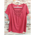 Lane Bryant Womens Plus Size Top 18/20W Red Relaxed Fit Crochet Neck T-Shirt