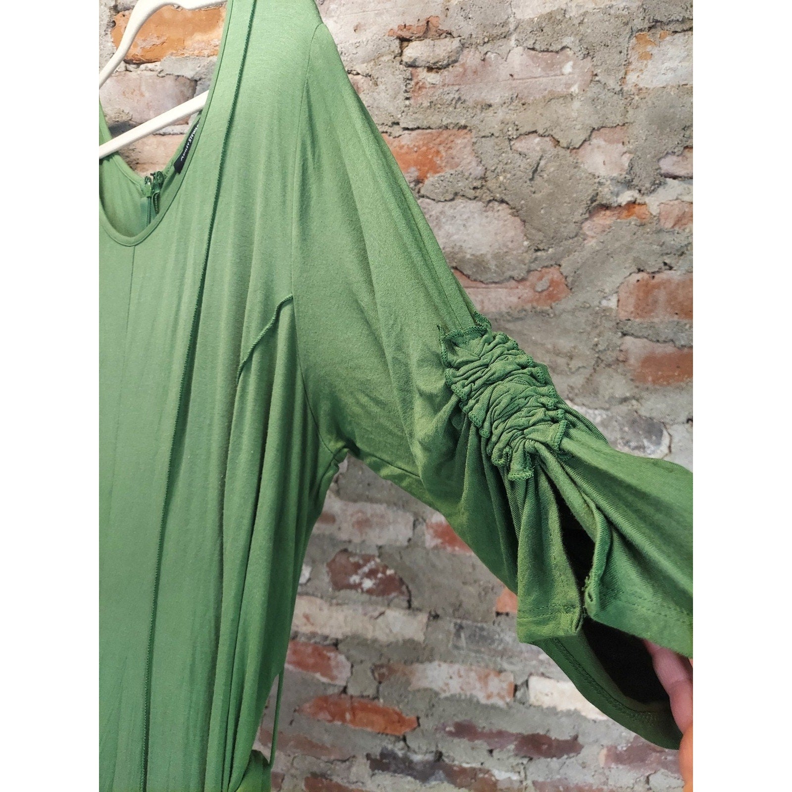 Ashley Stewart Womens Dress 22/24W Green Belted Ruched Sleeve Maxi Rayon