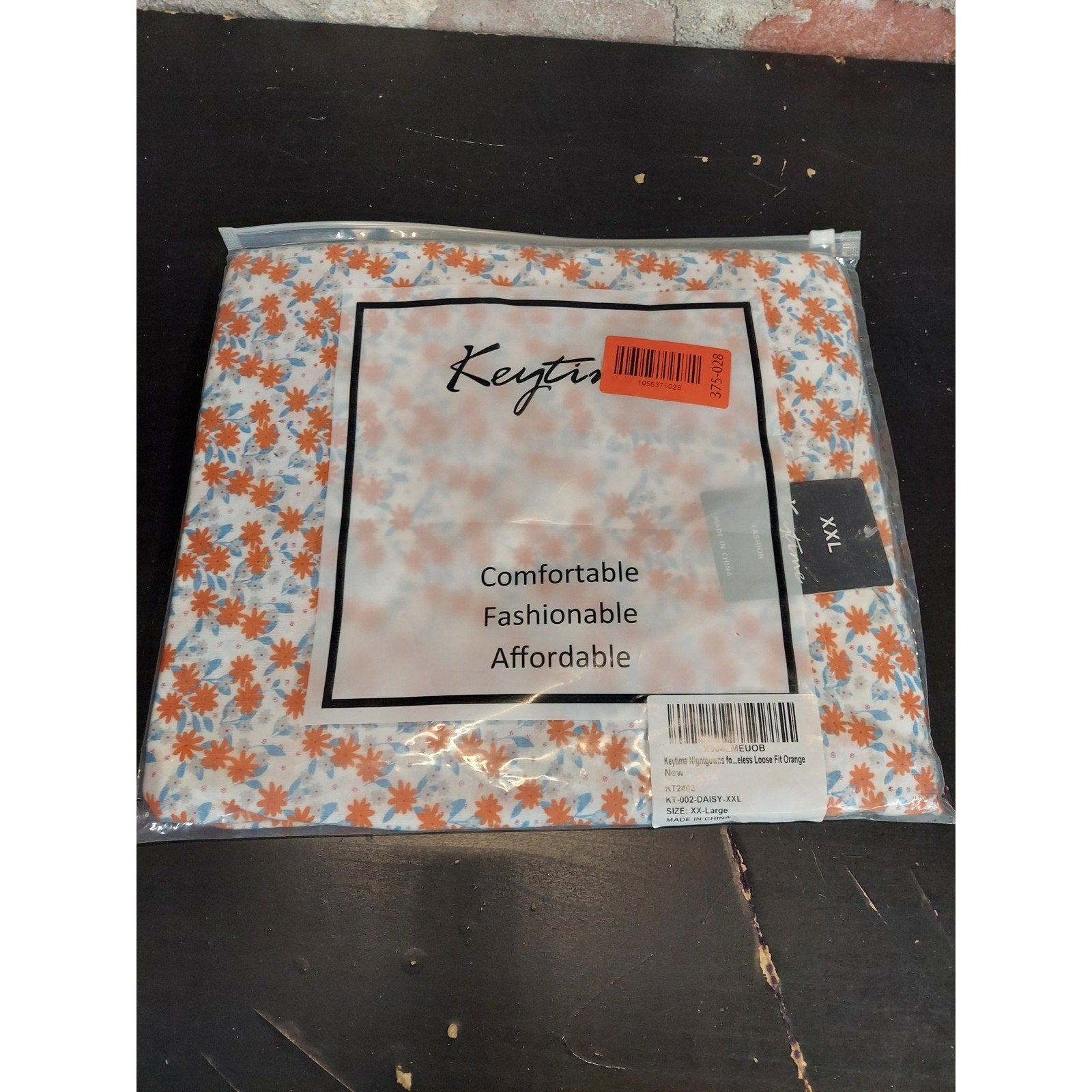 Keytii Womens Nightgown XXL White Orange Floral Spaghetti Strap Loose Fit