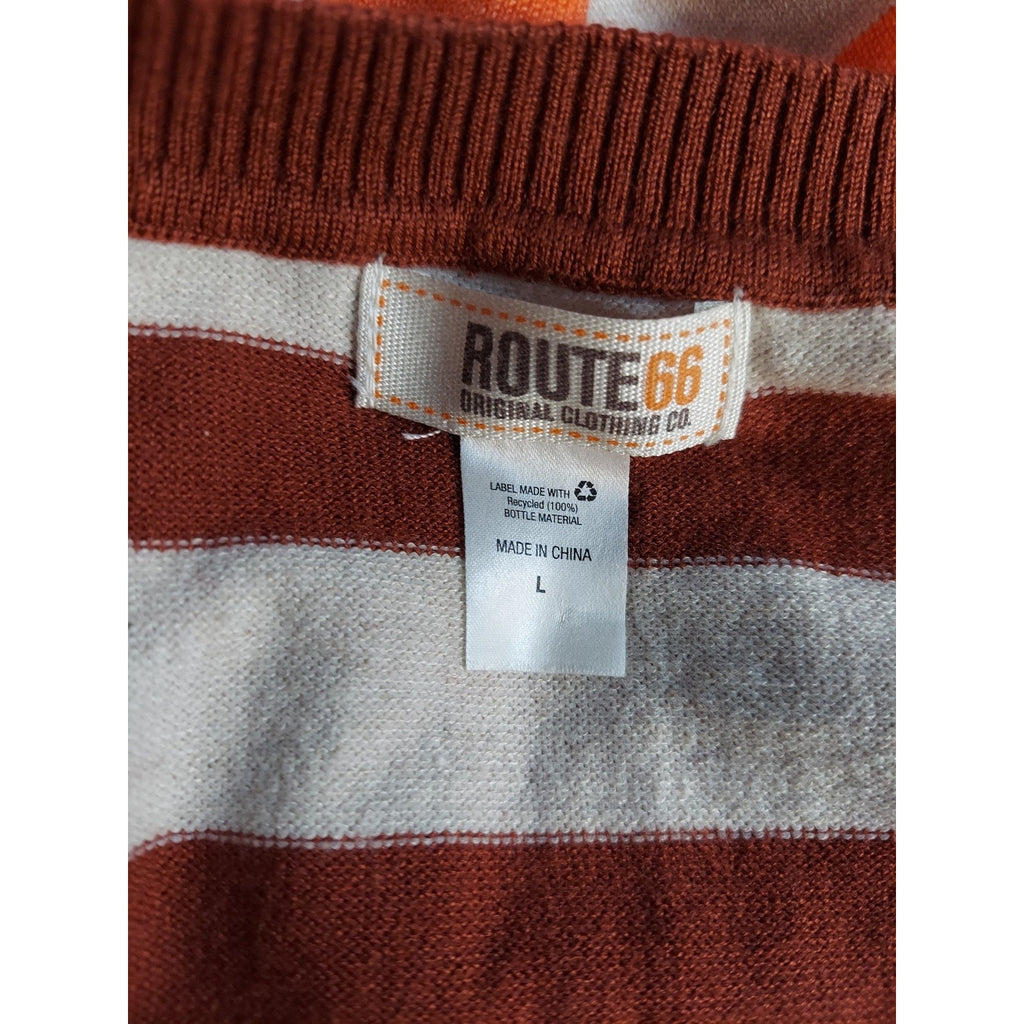 Route 66 Womens Orange Brown Beige Striped V Neck Long Sleeve Sweater L