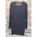 Womens Sz M Black Sparkle Sheer Long Sleeve V Neck Mini Party Dress