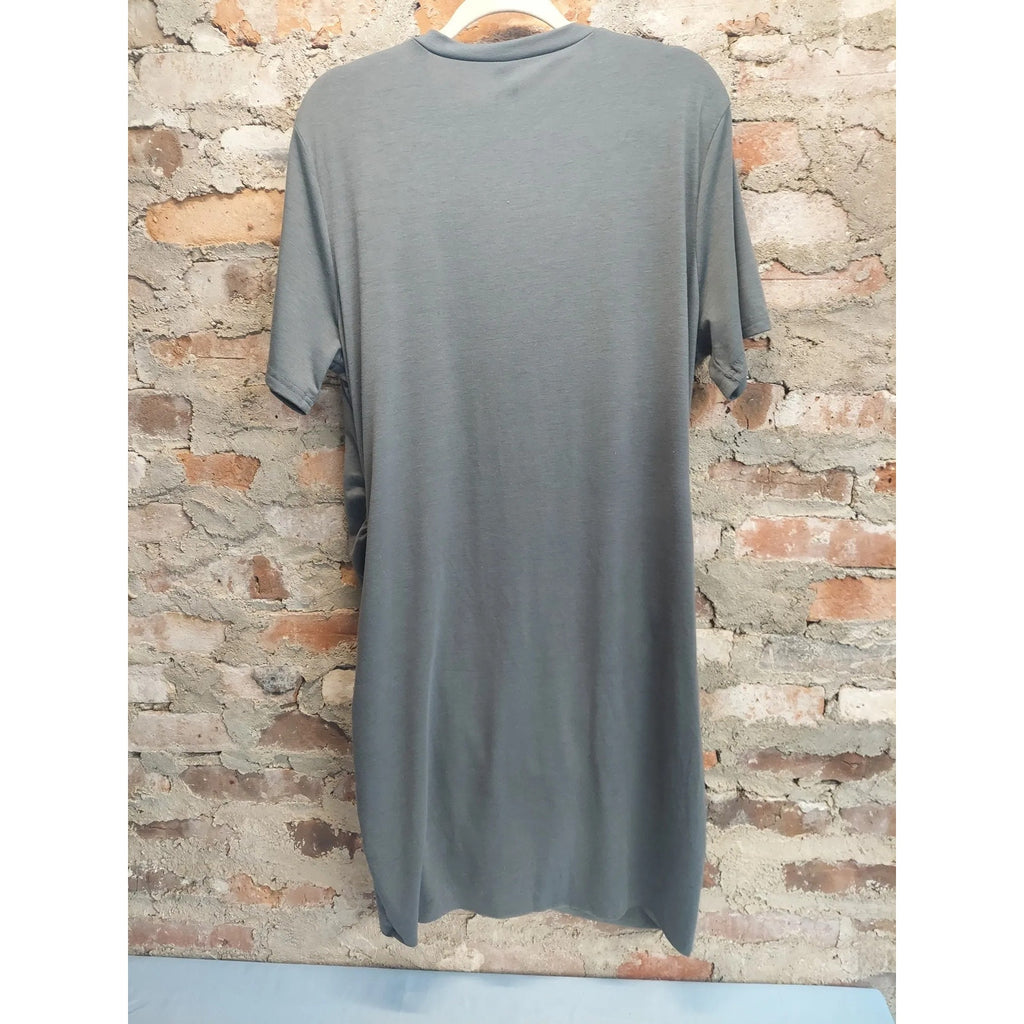 SHEIN Curve Womens T-Shirt Dress 2XL Gray Henley Ruched Asymmetrical Hem
