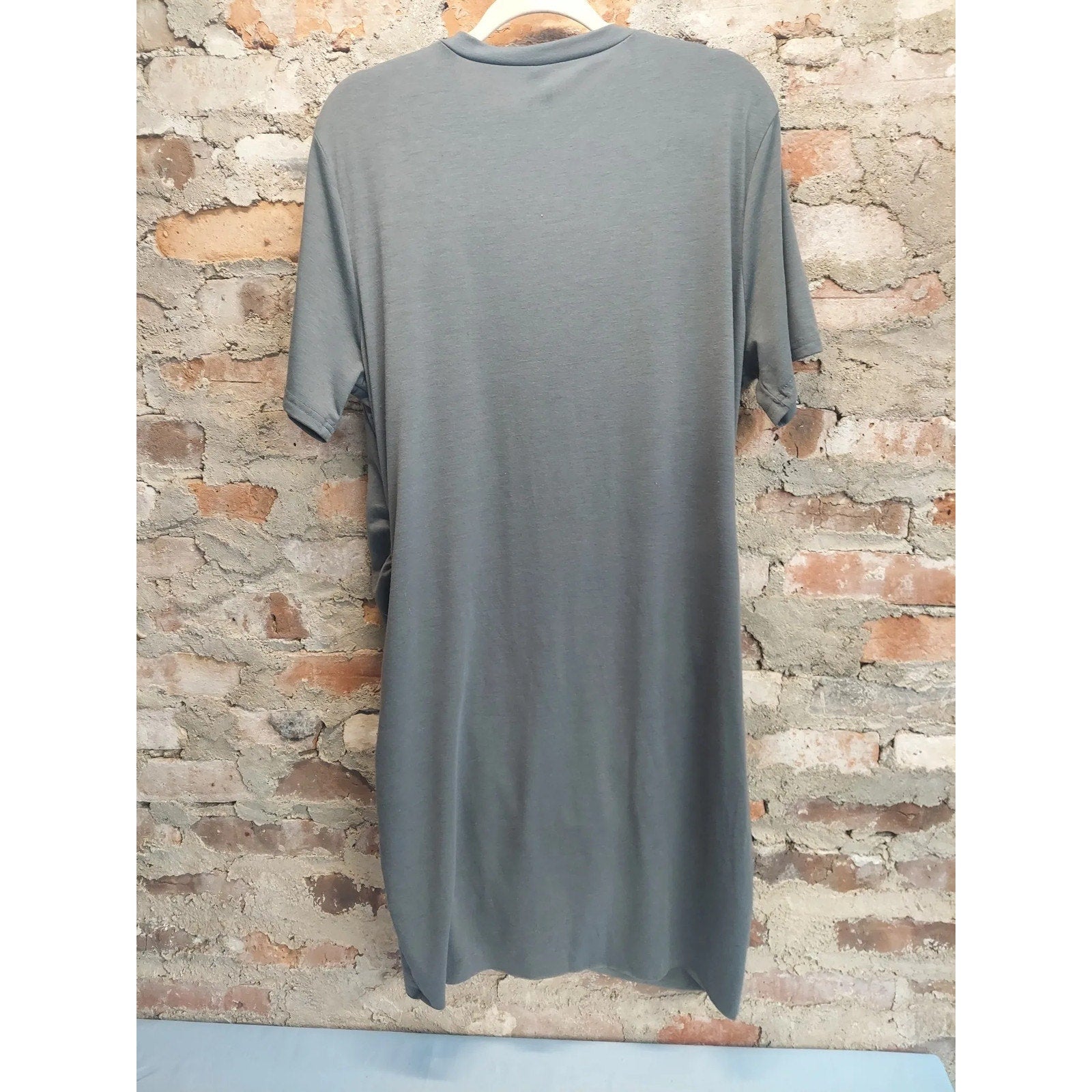 SHEIN Curve Womens T-Shirt Dress 2XL Gray Henley Ruched Asymmetrical Hem