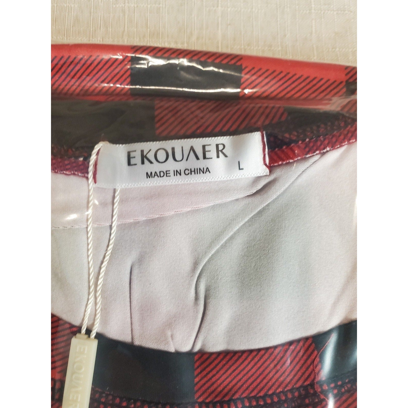 EKOUAER Mens Pajama Set L Red Black Buffalo Plaid Long Sleeve Loungewear New