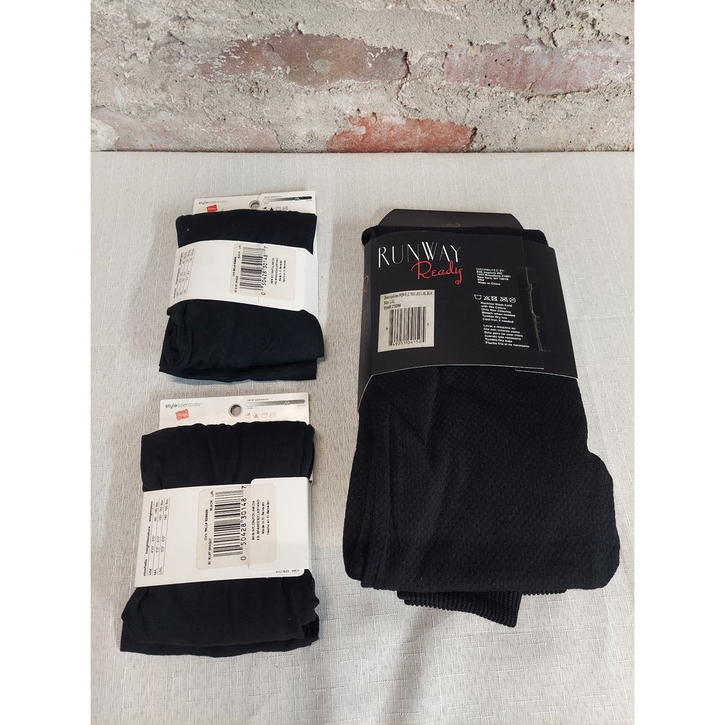 Hanes Style Essentials Silky Opaque Tights L XL Black Runway Ready Textured