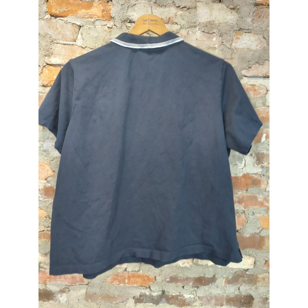Lands End Womens Polo Shirt 20W 22W Navy Blue Short Sleeve Striped Collar