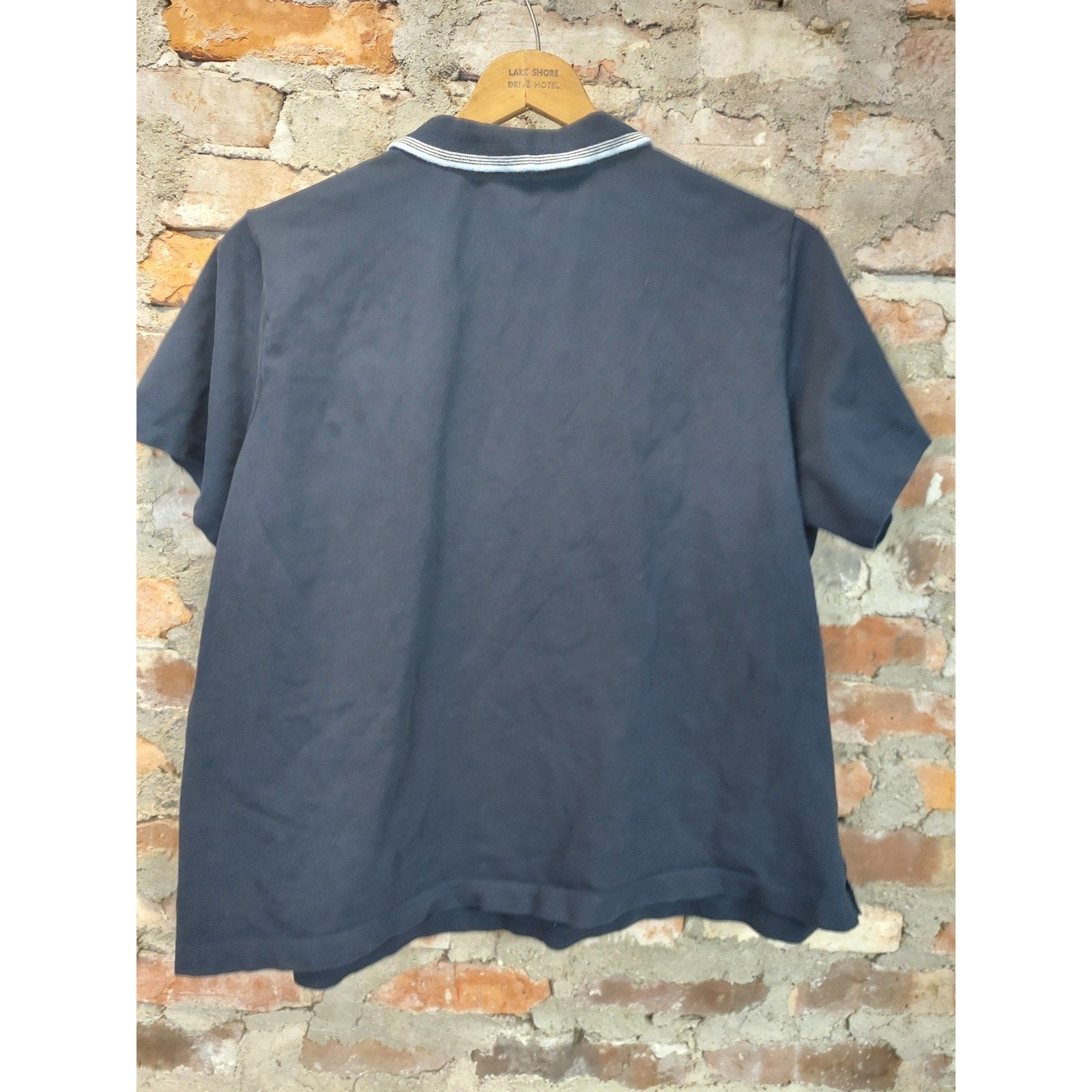 Lands End Womens Polo Shirt 20W 22W Navy Blue Short Sleeve Striped Collar