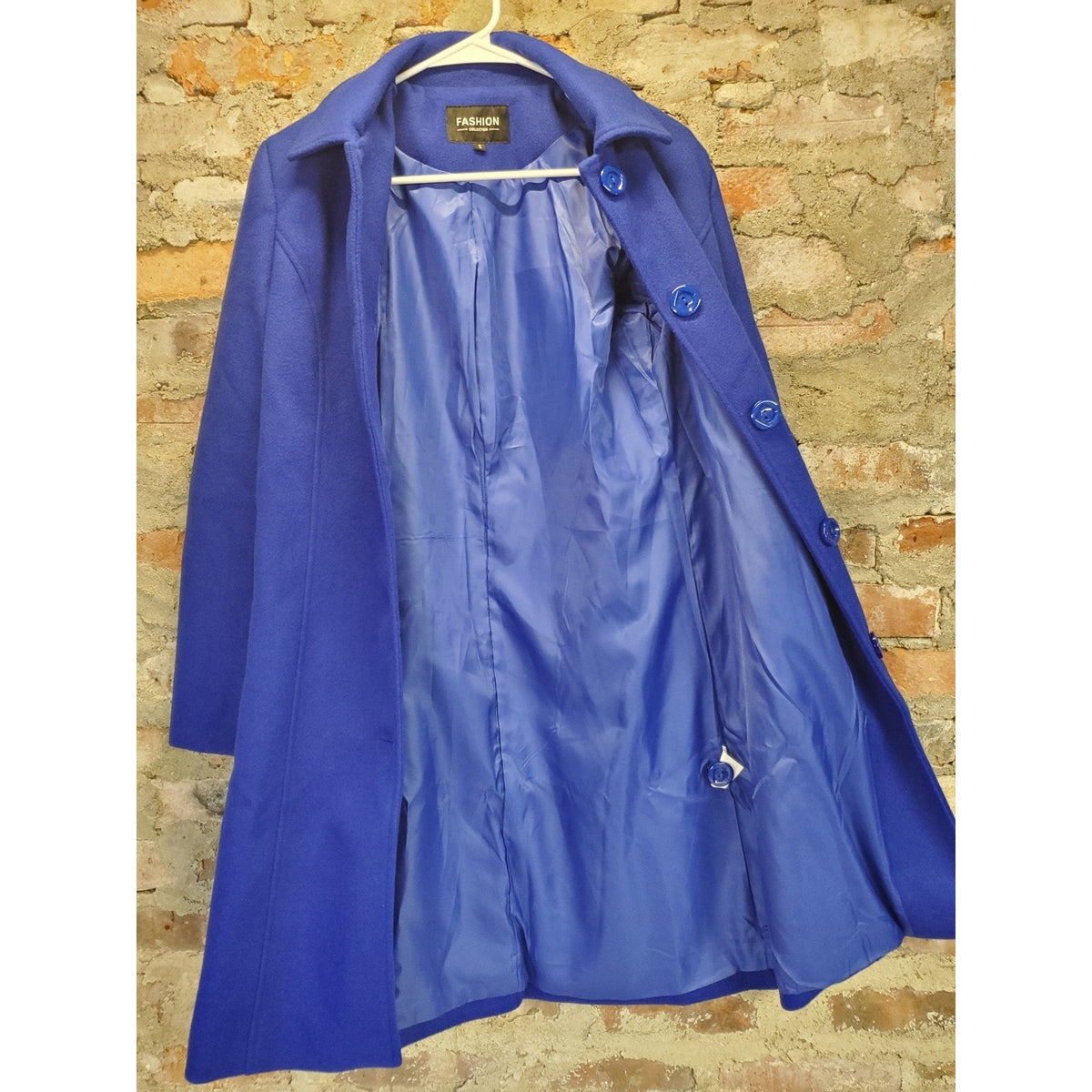 NEW Womens Winter Coat S Royal Blue Collared Button Front Lined