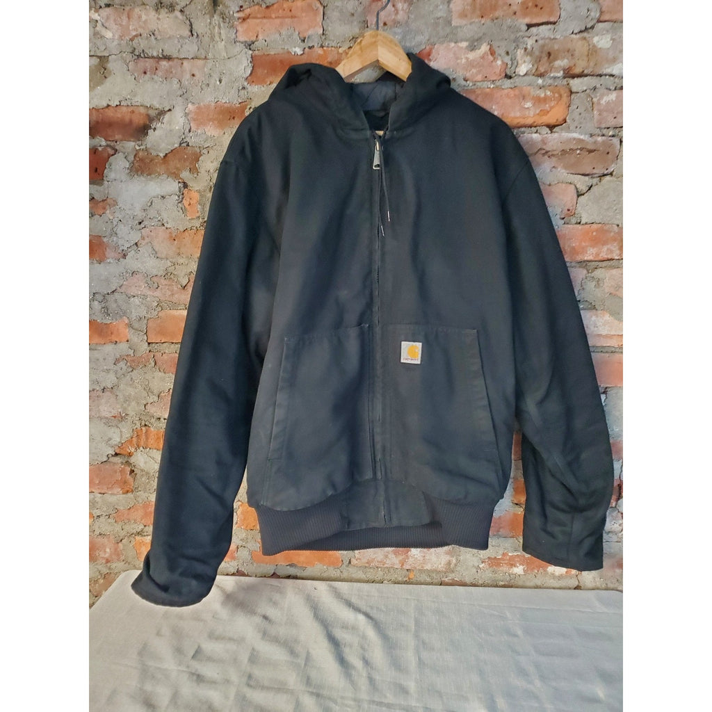Carhartt Mens Hooded Jacket Coat M Black Loose Fit Full Zip Workwear