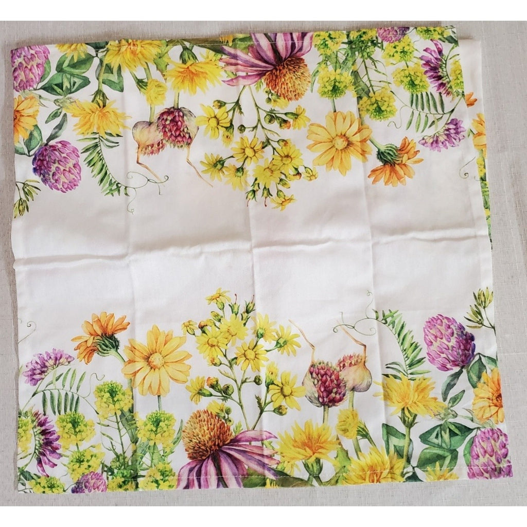 Set of 4 Cloth Dinner Napkins White Multicolor Floral Botanical Print