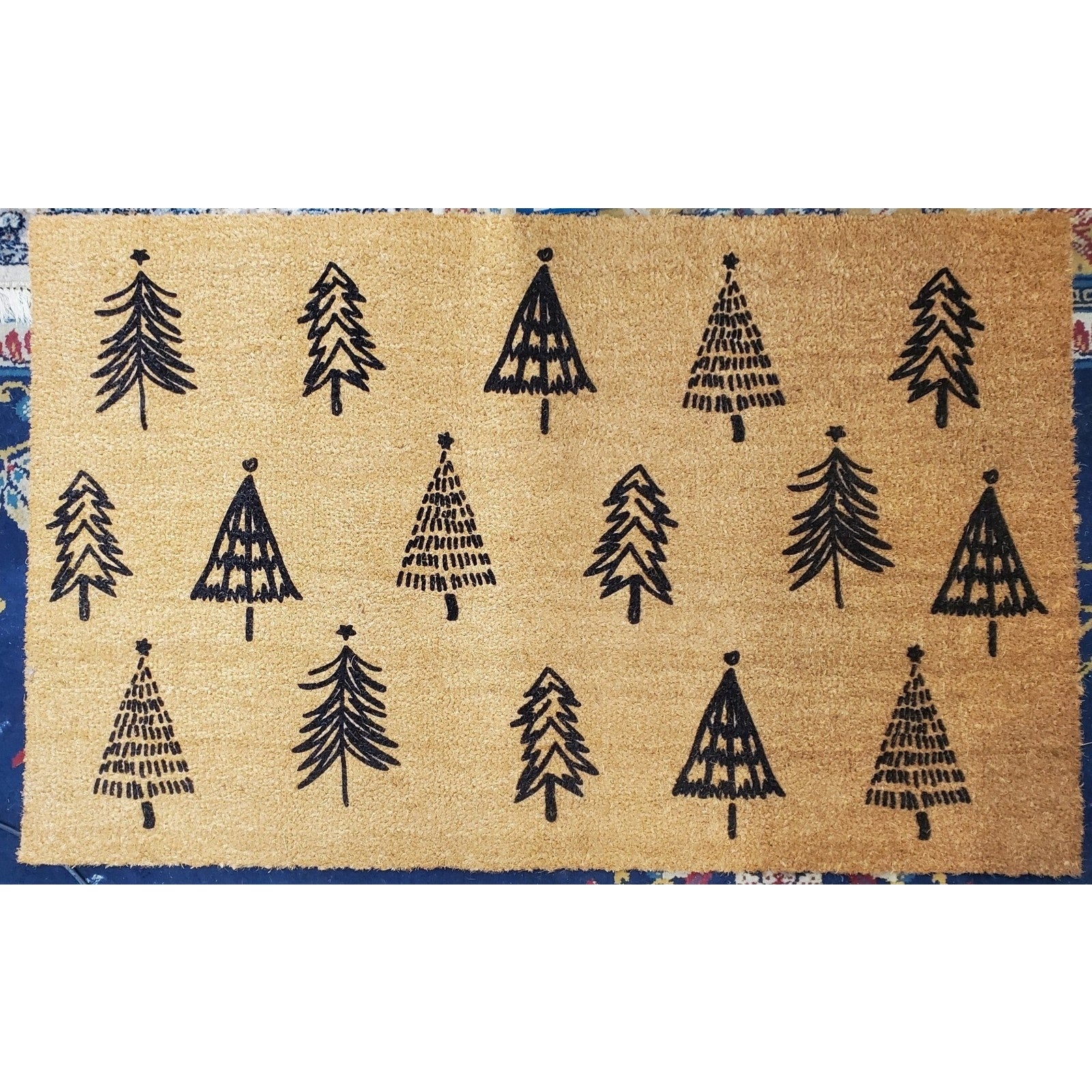 Christmas Tree Holiday Coir Doormat Welcome Mat Pattern Indoor Outdoor 48x24