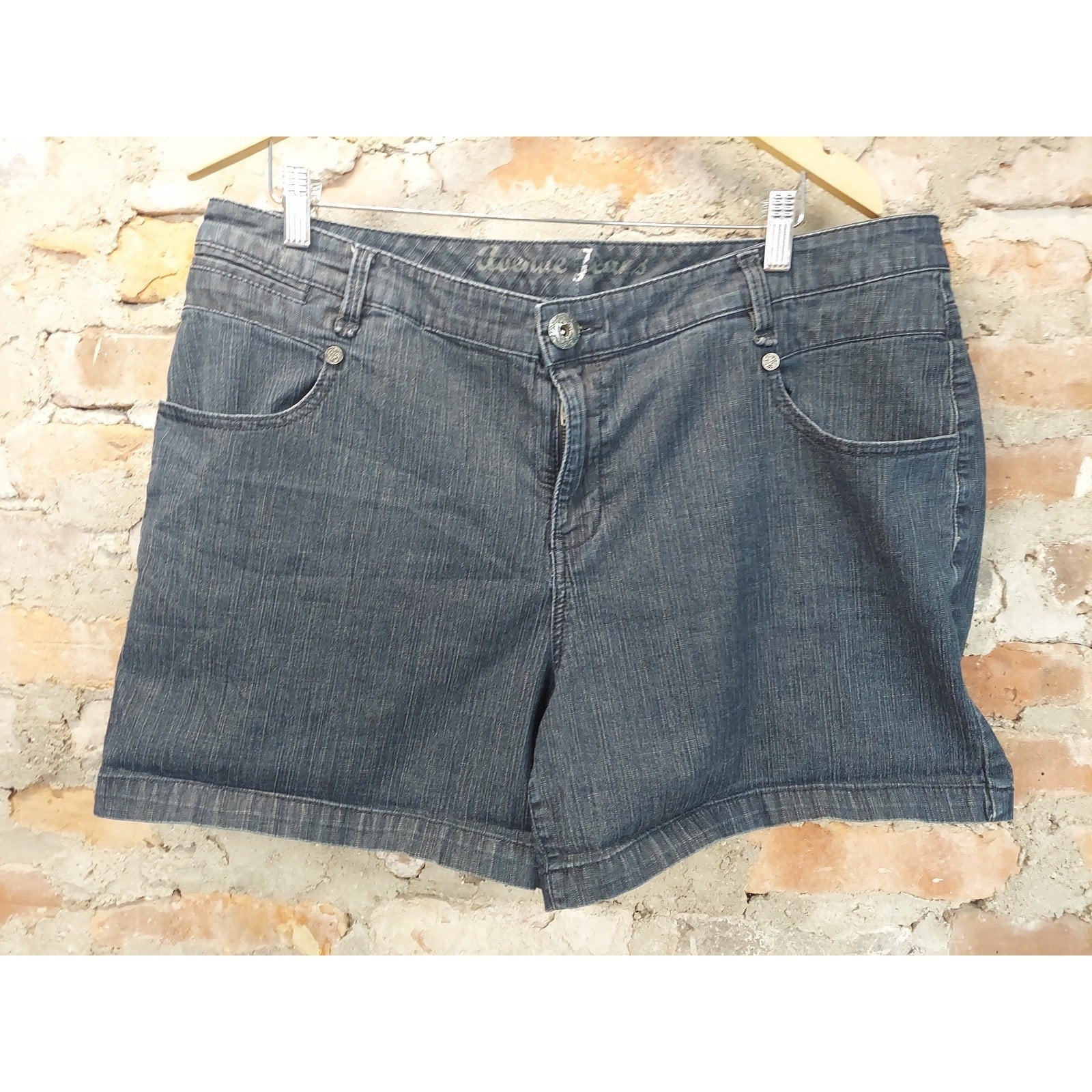 Avenue Jeans Womens Denim Shorts Size 20 Dark Wash Blue Cuffed Mid Rise
