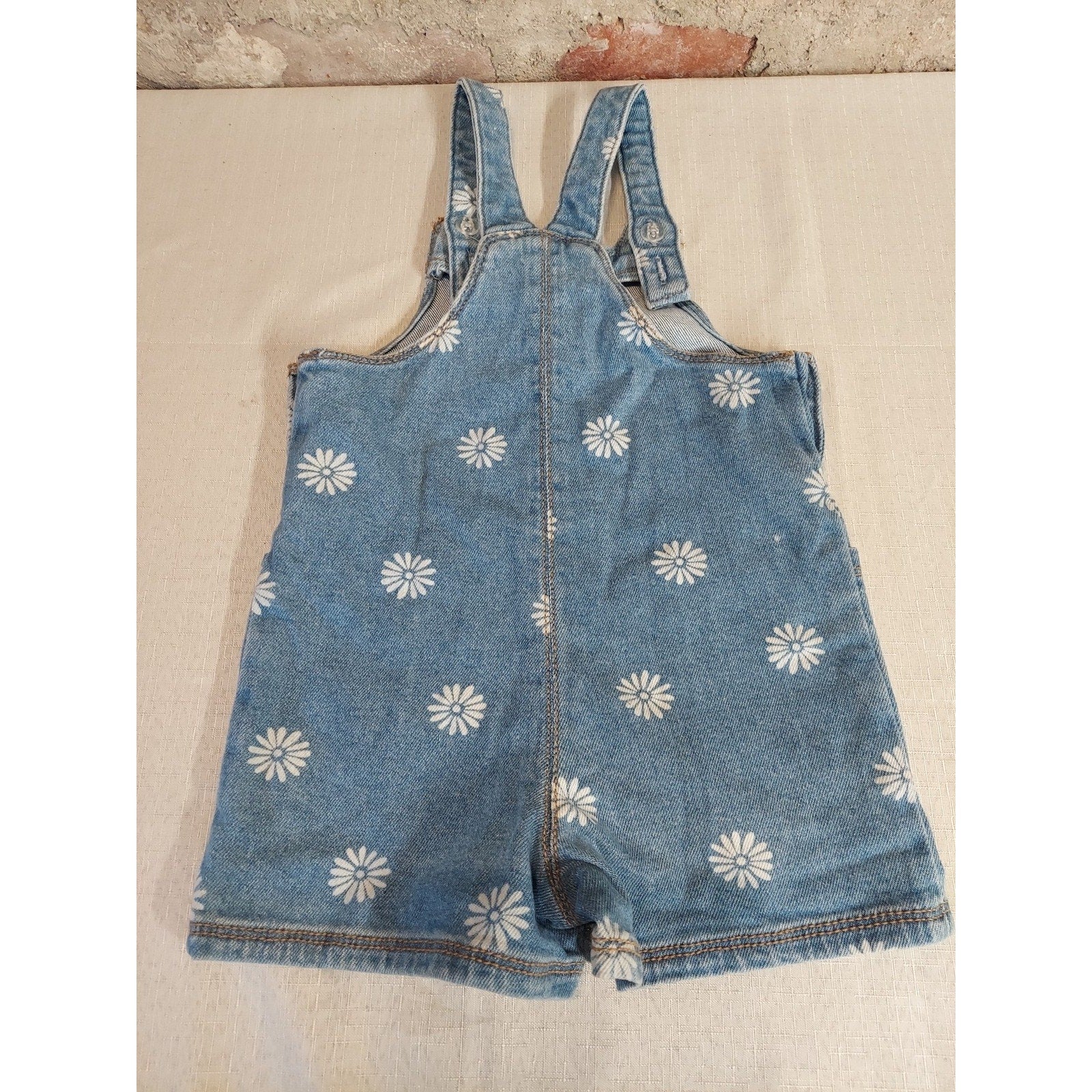Wonder Nation Toddler Girls Denim Shortalls 2T Light Blue Daisy Floral Print