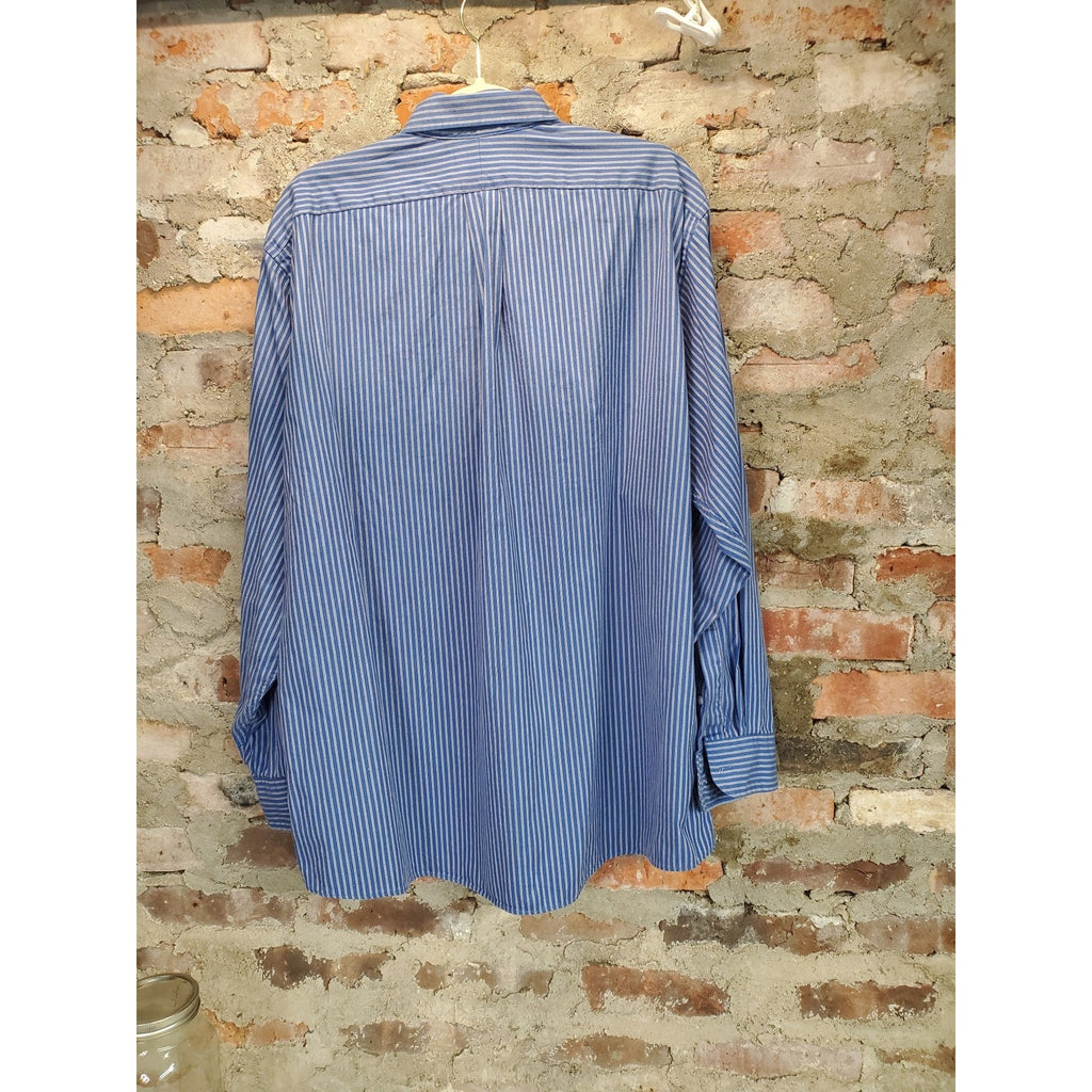 Lord & Taylor Mens Long Sleeve Button Down Shirt 17.5 34/35 Blue White Striped