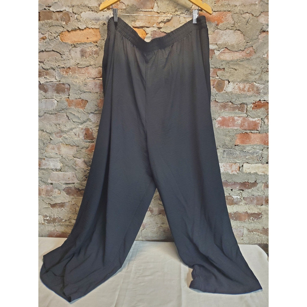 Womens Wide Leg Palazzo Pants Size 5X Black 100 Polyester Elastic Waist Textured