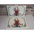 Santa Claus Christmas Placemats Set of 2 Vintage Scalloped Holly Berry Holiday