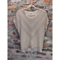 Westport Womens Petite L Beige Knit Short Sleeve Sweater Layered Back Detail