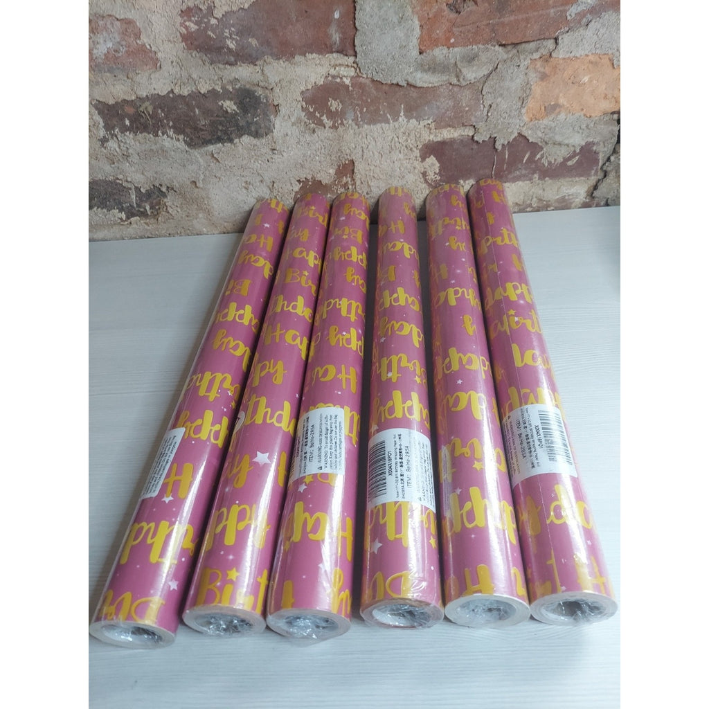 BeiHe Happy Birthday Wrapping Paper Roll Pink Gold Stars 17 Inch x 32.8 ft