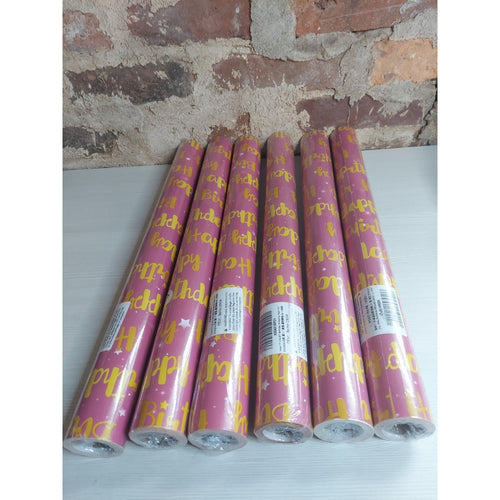 BeiHe Happy Birthday Wrapping Paper Roll Pink Gold Stars 17 Inch x 32.8 ft