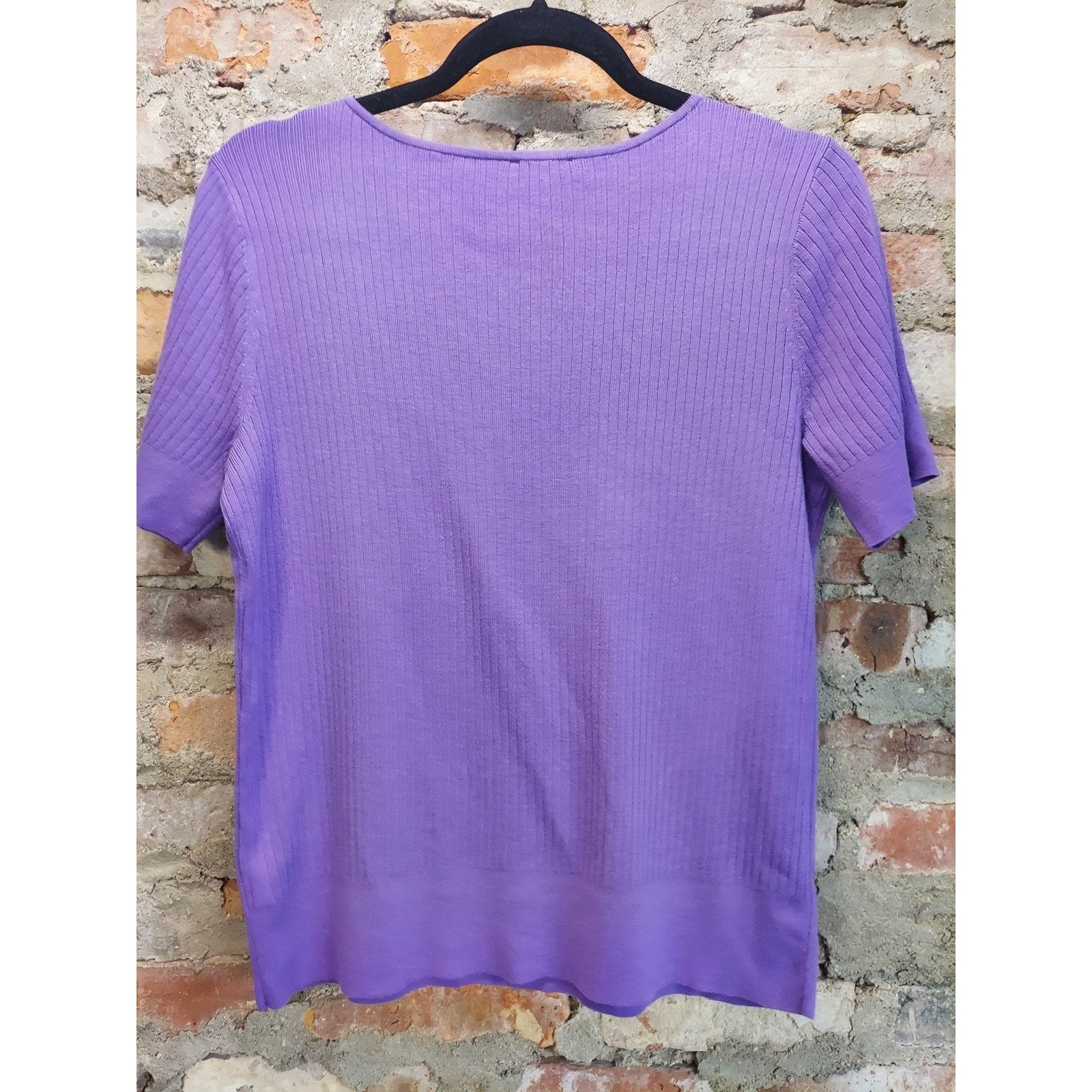 Talbots Womens Short Sleeve V Neck Ribbed Knit Pullover Sweater M Purple