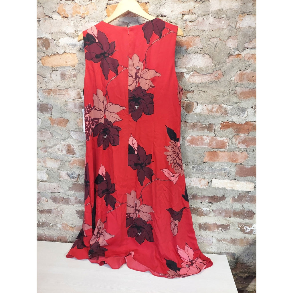 Liz Claiborne Womens Dress 18 Floral Print Red Multicolor Sleeveless