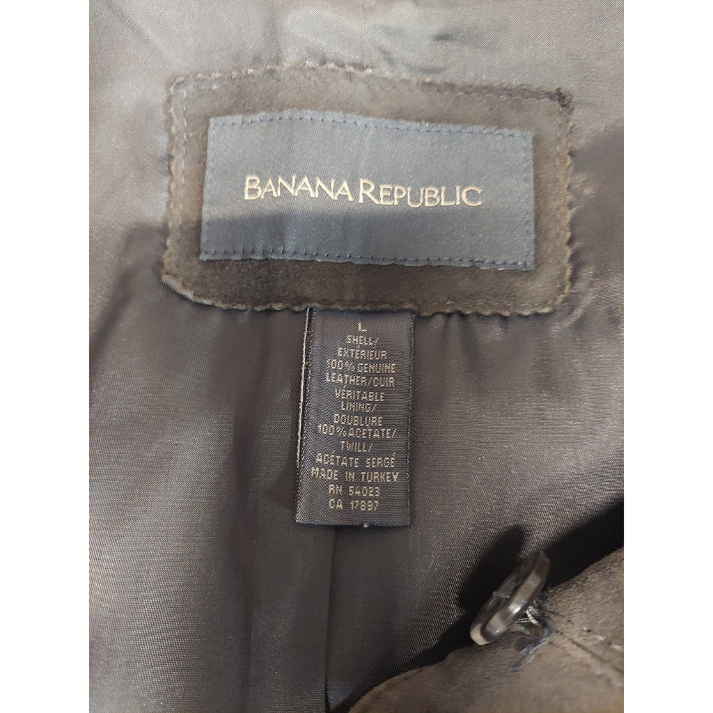 Banana Republic Suede Jacket L Olive Green Genuine Leather Button Front