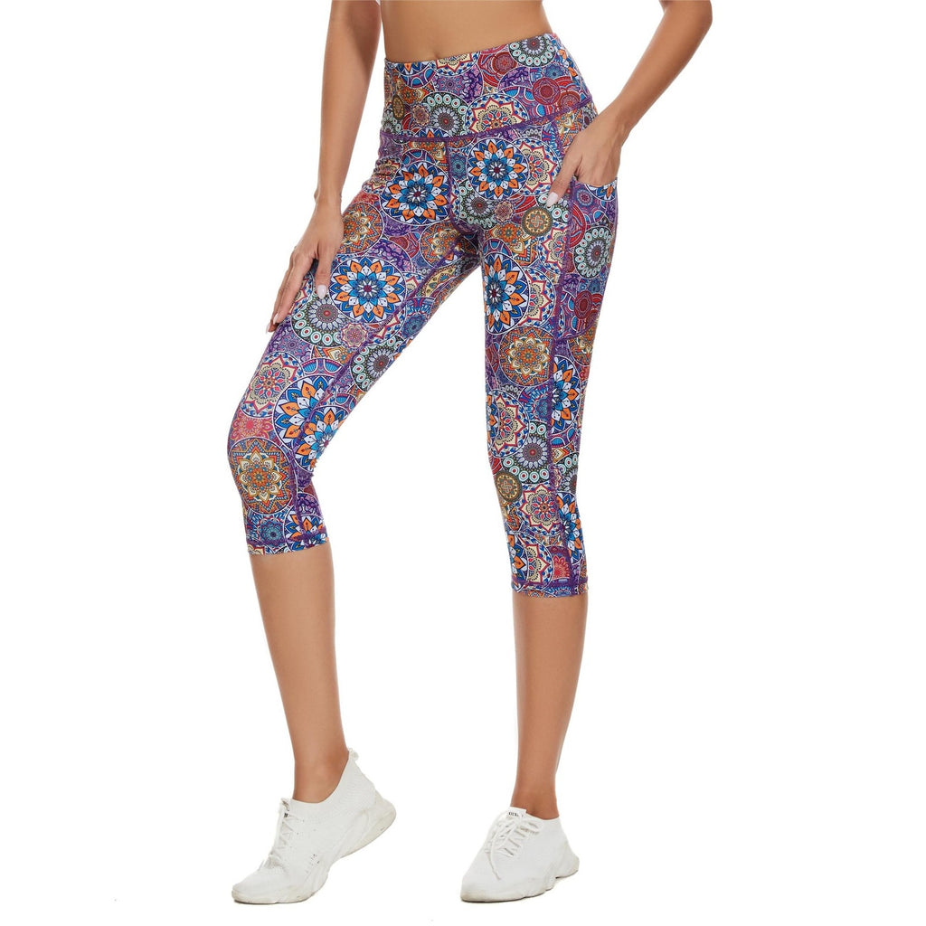Ray P Womens Leggings Capri Sz XL High Waist Pockets Multicolor Mandala