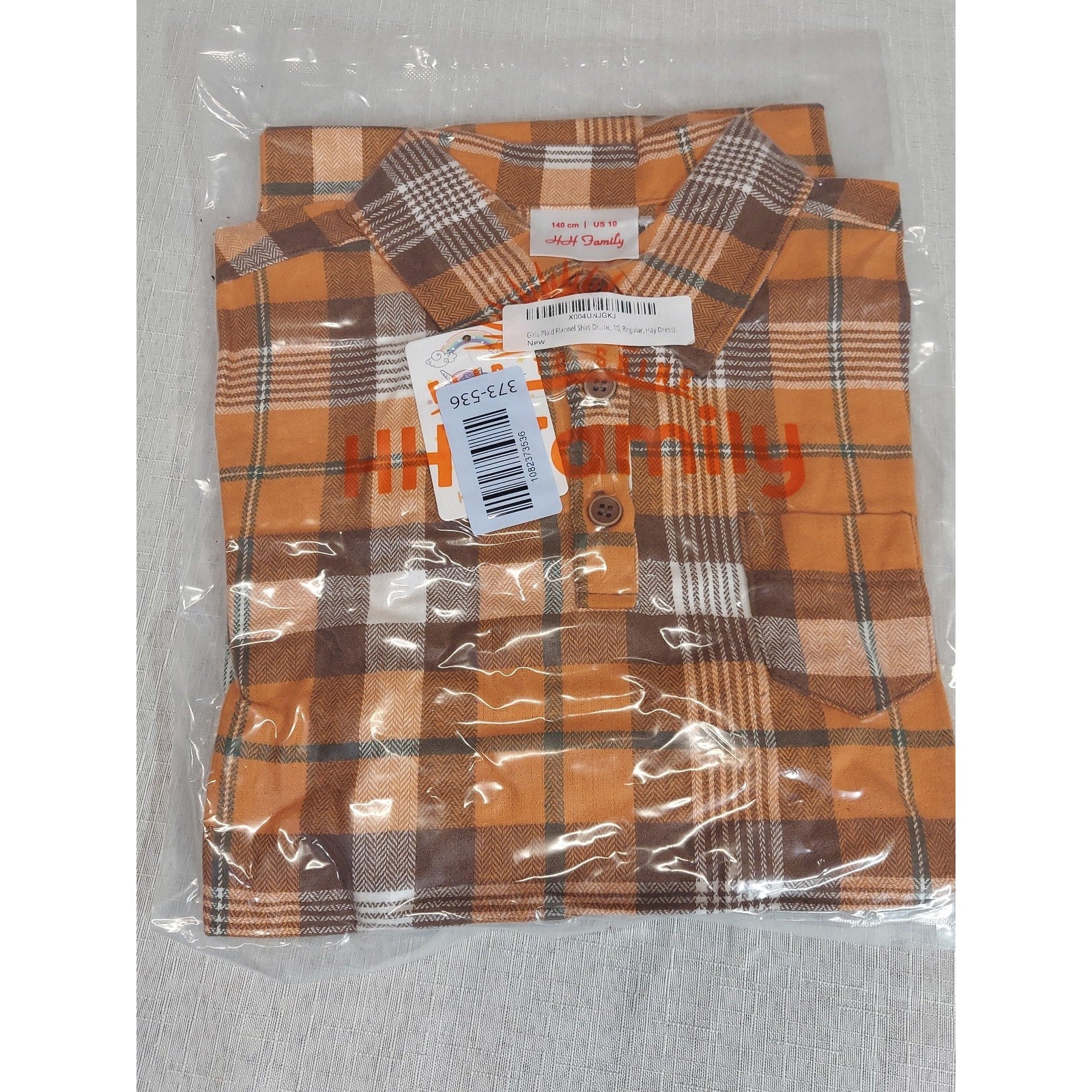 H&H Family Girls 10 Orange Brown Plaid Flannel Long Sleeve Collared Shirt Dress