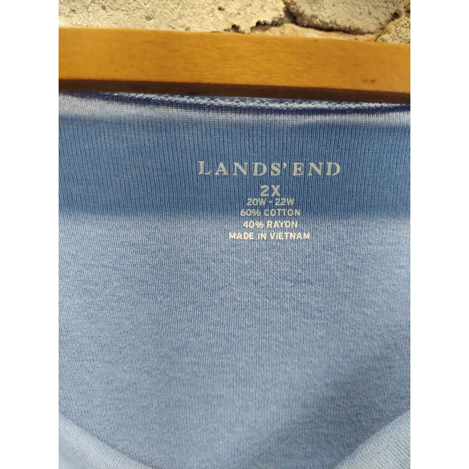 Lands End Womens Cowl Neck Top 2X 20W 22W Blue Short Sleeve Cotton Rayon